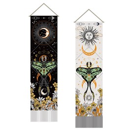 SUPERDANT Moon Sun Tapestry divination Moth Witchy Home Decor Flower Wall Blanket 2 Tapestries Long Tapestry Wall Hanging with Tassel Design for Living Room Bedroom Dorm Decor