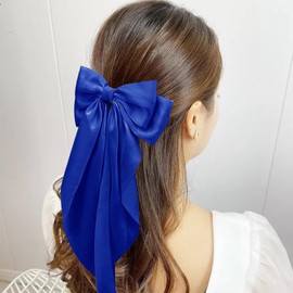 Hair Bow for Girls,Cute Bow Hair Clips for Women Oversized Satin Hair clips Long Ribbon Hair Accessories Gifts for Girl (Royal Blue)