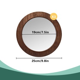 Hiyoo 3 PCS Wall Mirrors Decorative, 8 Inch Small Round Rustic Wood Mirror Decorative Wall Mirror for Home Door Living Room Bathroom Bedroom and Entryway