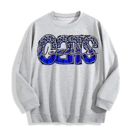 Wildcats Leopard Blue Graphic Crewneck Sweatshirt, US Warehouse, 6 ColorsSize: L, Color: Mint