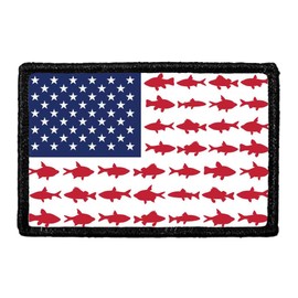 US Flag - Fish Morale Patch | Hook and Loop Attach for Hats, Jeans, Vest, Coat | 2x3 in | by Pull Patch