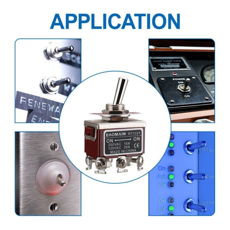 Baomain Toggle Switch DPDT ON/ON 2 Position 250VAC 15A 125VAC
