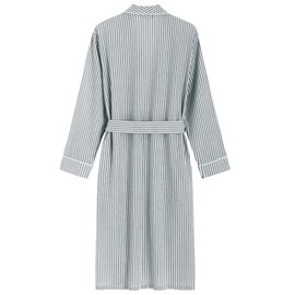 Latuza Women's Seersucker Robe Cotton Bathrobe with Pockets, Black Stripe, Small