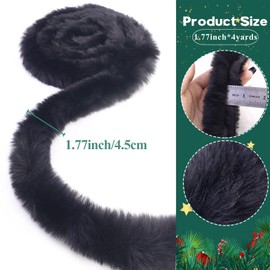 4 Yards Black Faux Fur Trim Christmas Ribbon Fabric Artificial Furry Strip Sewing Lace Trim for Sewing Christmas Tree Decor Crafts DIY 1.77 Inch Wide