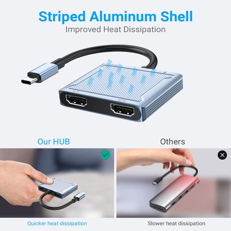Azhizco Dual HDMI Adapter USB C Hub, Triple Display USB