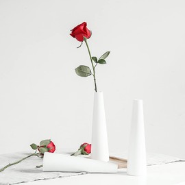 Large Conical White Ceramic Flower Vase, Small Bud Vase, Single Flower, Decorative Flower Vase for Home Decoration, Centerpieces, Arrangements of Bouquets
