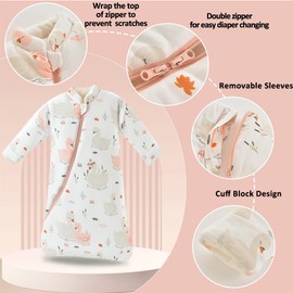 Baby Winter Sleeping Bag 3.5 Tog Removable Long Sleeve Children's Sleeping Bag Swaddle Cute Rabbit Unisex Boys Girls Portable Blanket Grow Bag