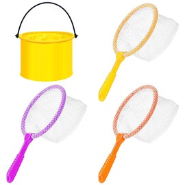 3Pcs Kids Fishing Net, Crabbing Kit, With Yellow Foldable Water Buckets, For Beach Toy Bug And Butterfly Catching Compact