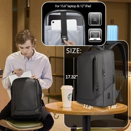 hk Laptop Backpack for Men with USB Charging Port Water-Resistant for 15.6 Inch Computer Bag Durable High-Tech Daypack Casual Backpack for Business Work College Weekender Travel-Black