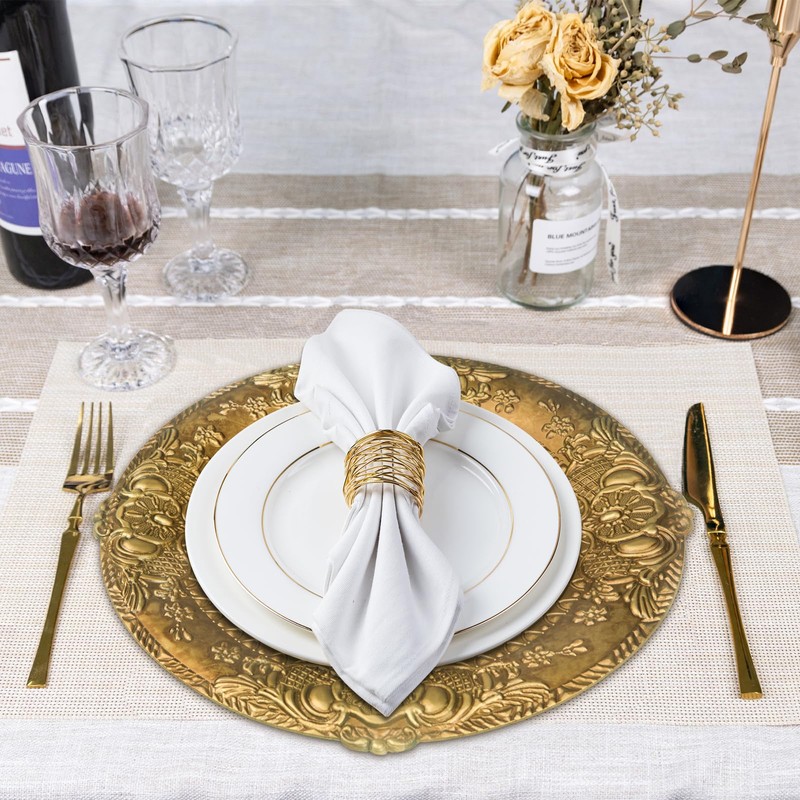 MAONAME 13" Antique Gold Charger Plates, Plate Chargers with Embossed