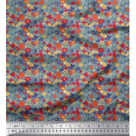 Soimoi Cotton Canvas Fabric Leaves & Floral Artistic Decor Fabric Printed metre 56 Inch Wide