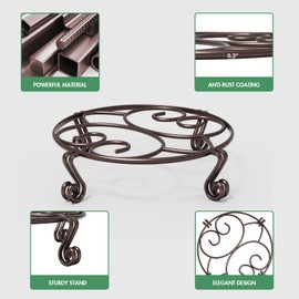Yimobra 2 Pack Plant Stand for Flower Pot Heavy Duty Potted Holder Indoor Outdoor Metal Rustproof Iron Garden Container Round Supports Rack for Planter Bronze, Brown,11.8 Inches