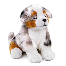 Tiny Heart Australian Shepherd Soft Toy Plush Toy 36 cm/14 Inch Realistic Shepherd Plush Beautiful Animal Cute and Soft Gifts Dog for Children Boys and Girls Toy Brown
