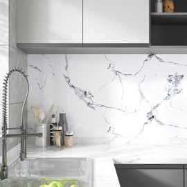 VaryStyle 15.7"x118" White Grey Marble Contact Paper Peel and Stick Countertops Waterproof Marble Wallpaper Removable Self Adhesive Thick Vinyl Wrap Countertop Contact Paper for Kitchen Bathroom Table