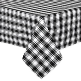 Cackleberry Home Black and White French Check Fabric Tablecloth Woven Cotton, 60 x 84 Oval