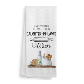 NOQL Daughter in Law's Kitchen Towels and Dishcloths, Daughter in Law Gifts Gift for Mothers Day Christmas, Daughters Drying Cloth Hand Towels Tea Towel for Kitchen, 16×24 in