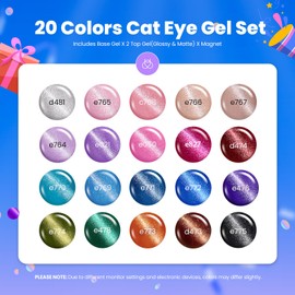 Beetles Cat Eye Gel Nail Polish Set - 20 Colors Nude Pink Green Blue Purple Brown Black Cat Eye Nail Polish Kit with Magnet Base Coat Glossy Matte Top Coat Soak Off UV Salon DIY Gift for Women