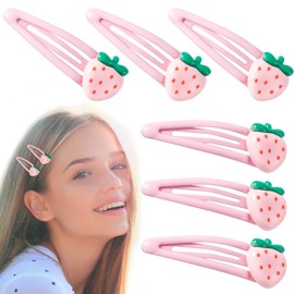 PAGOW 6 Pcs Strawberry Hair Clips, Y2K Pink Cute Hair Barrettes, Fruit Cutecore Hair Accessories, Decorative Metal Snap Hair Clips for Women (Light Pink)