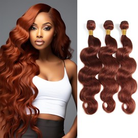 Color 33 Reddish Brown Body Wave Human Hair Bundles 26 26 26 inch Double Weft Brazilian Hair Extensions Auburn Wet and Wavy Silky and Soft Bundles for Women