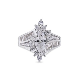 AFFY Marquise & Round Cut White CZ Cocktail Engagement Ring in 14k White Gold Over Sterling Silver (3.20 cttw) Ring Size-5.5