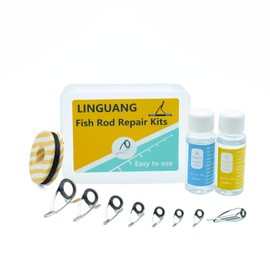 LINGUANG Baitcasting Fising Rod Stainless Steel Guides and Tips Repair Kit Complete Set with Epoxy Resin Curing Agent，Thread, Brush, Sandpaper Tapes (A-KWTSG)