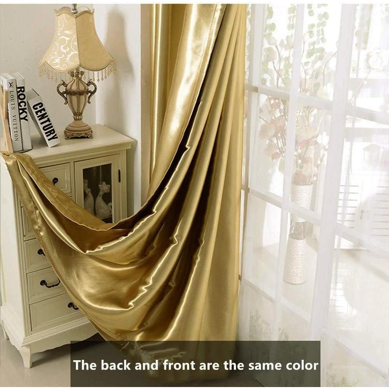 MYRU 1 Pair Semi-Blackout Gold Curtains for Living Room Bedroom