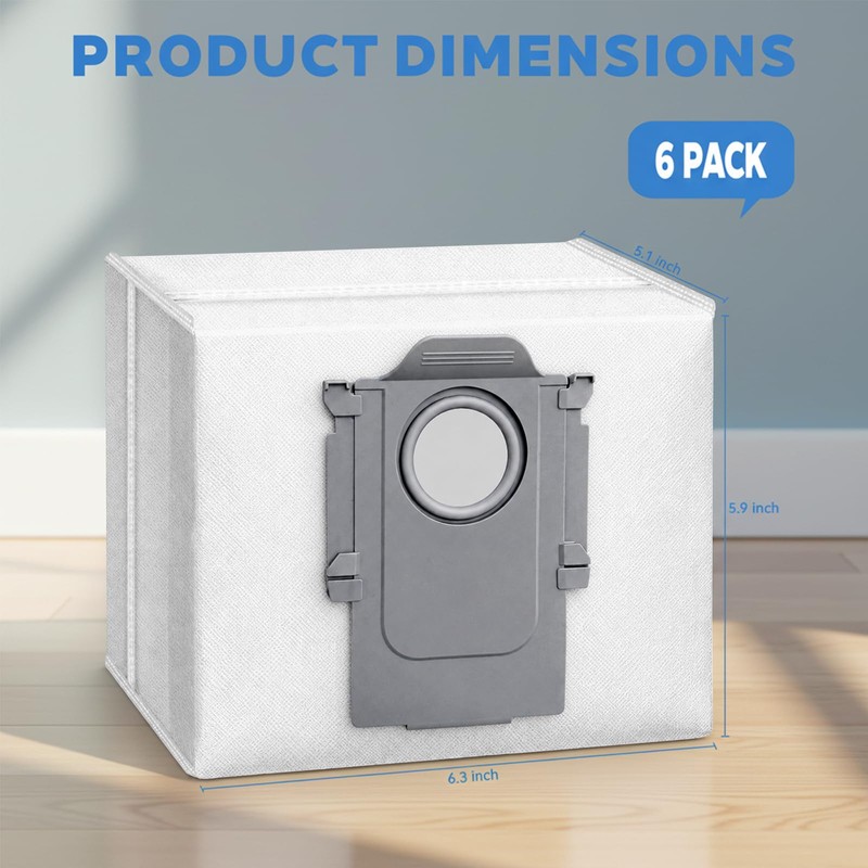 6-Pack Replacement Dust Bags for Roborock, Compatible with Q5, Q7,