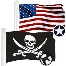 G128 Combo Pack: American USA Flag 2x3 Ft & Pirate Jolly Roger Swords Flag 2x3 Ft | Both ToughWeave Series Embroidered 300D Polyester, Embroidered Design, Indoor/Outdoor, Brass Grommets