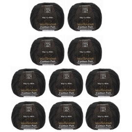 Wollbiene Cotton Fun Knitting Wool 55% Cotton - Various Colours Selection, Yarn, Amigurumi Jeans 10 x 50 g (25 Black)