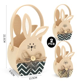Epokus Pack of 2 Easter Bags for Filling, Easter Gift Bag, Easter Basket Rabbit with Handle, Easter Basket Children in Felt, Easter Nest with Ears, Easter Bag for Easter Decoration, Easter Baskets,