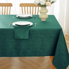 MATIRUG Green Table Cloth Rectangular 60x102 Inches, Textured Jacquard Spillproof Wrinkle Free Tablecloths, Easy Clean Party Fabric Table Cover for Christmas Holiday Winter Xmas New Year