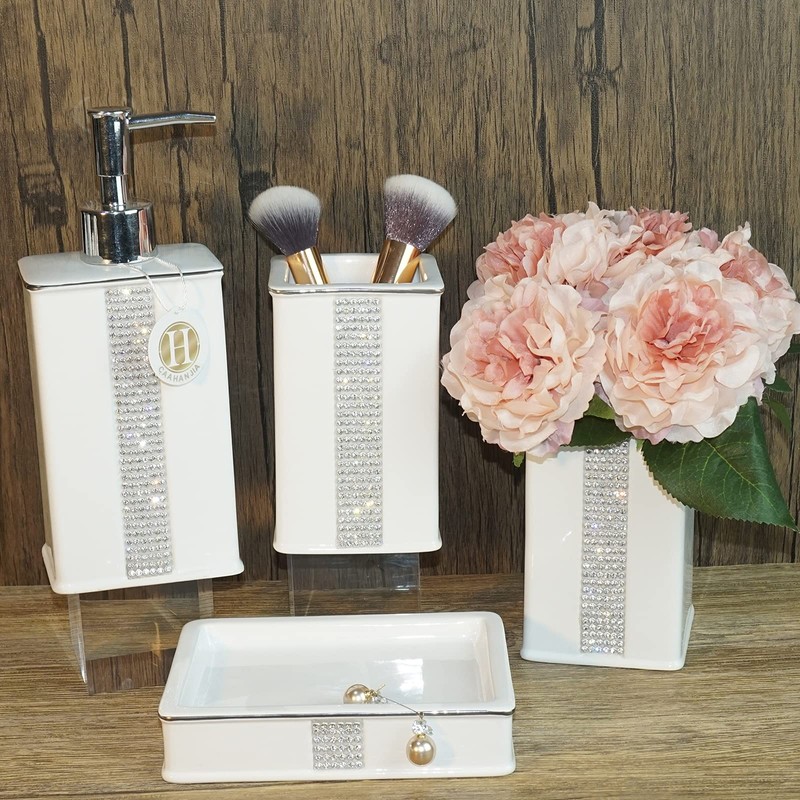 CAAHANJIA Bathroom Accessories Set 4 Pcs-Ceramic Gift Set Soap Dispenser