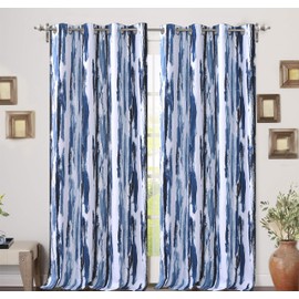 DriftAway Paint Brush Watercolor Lined Thermal Insulated Blackout Grommet Window Curtains Navy Blue White Ink Stroke Stripe Pattern Energy Saving 2 Layers 2 Panels 52 Inch by 84 Inch