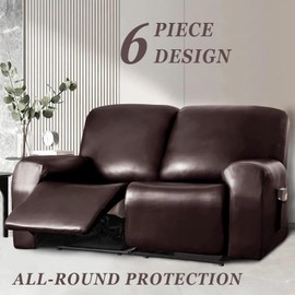 JOKIVTOU 1/2/3 Seats PU Leather Stretch Recliner Cover Sofa Cover with Side Pockets Waterproof Slipcover Recliner Couch Cover Furniture Protector with Elastic Bottom Living Room