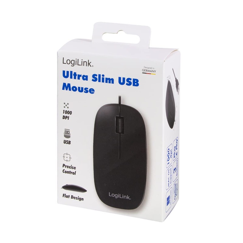 LogiLink ID-0063 optische Maus im flachen Design (1000dpi) schwarz