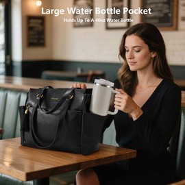 LOVEVOOK Laptop Tote Bag for Women 15.6 Inch Vintage Work Bag with Large Cup Holder, Waterproof Computer Teacher Bag