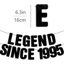 Pre-Strung Legend Since 1995 - Black Glitter Banner, 30th Birthday Party Decorations for Her & Him, Funny 30th Decor Bday Sign Gifts