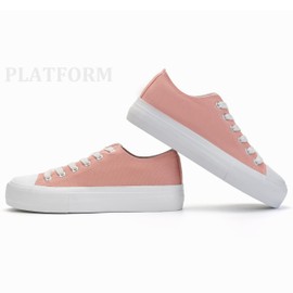 Womens Platform Canvas Shoes Low Top and High Top Canvas Sneakers Lace-up Fashion Casual Shoes for Women Pink