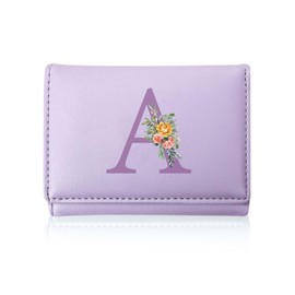 Rvelidode Girls Wallet,Tri-folded Initial Girls Wallets for Kids 8-10 Cute 7 Card Slots Holder with Heart ID Window, Gifts for Teens Women Trendy Accessories,Perfect for Valentine's Day, Purple, A, A