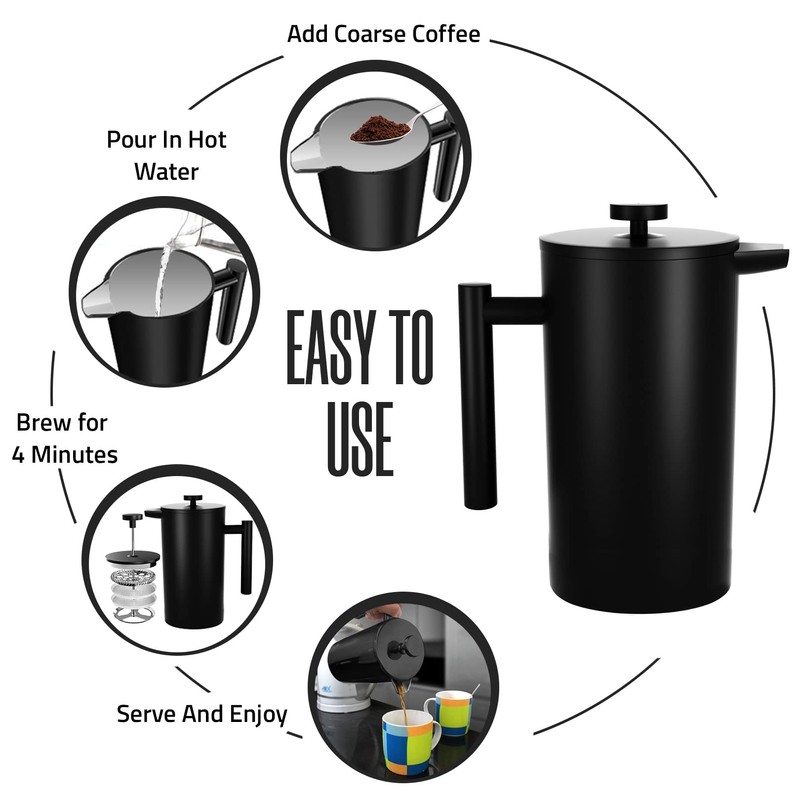 Utopia Kitchen French Press Coffee Maker, Double Wall Insulated Stainless