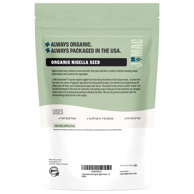 J Mac Botanicals, Organic Nigella Seeds (1 Pound), USDA Certified,