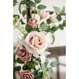 Ling's Moment 8 Wedding Chair Decorations Aisle Pew Church Artificial Flower Greenery Swag Dusty Rose Pink Cream Bench Ceremony Reception Floral Faux Backdrop Rose Arrangements Party Outdoor Sashes