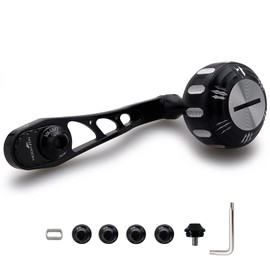 HEIGHTEN 2.6/2.9 inches (65/75 mm) Variable Reel Handle, 1.4 inches (35 mm) Handle Knob, Shimano Daiwa Abu Bait Reel, Universal Arch Hammer Series (Black & Silver) (988)