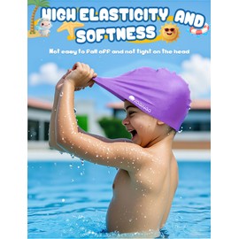 2 Pack Swim Cap Kids - Swimming Cap for Long&Short Hair - Silicone Swim Caps for Girls&Boys, Swim Cap for Kids 3-15, Keep Hair Dry