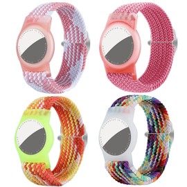 Dingfeiyu Pack of 4 Nylon AirTag Bracelet Children Waterproof, Anti-Lost, Anti-Scratch Protection for Positioning the Bracelet for AirTag, Nylon
