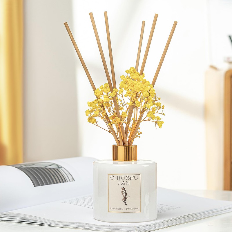 Chloefu Lan Sandalwood Reed Diffuser,6.7 oz Natural Essential Scented Oil