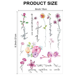 Qpout Flowers Temporary Tattoos for Women Girls Children, 8 Sheets Waterproof Realistic Arm Sleeves Flower Pink Rose Tattoo Sticker Hand Back Neck Wrist Decoration Flower Bird Deer