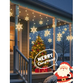 BEEWIN Christmas Snowflake Icicle Lights,8.2 FT 144 LED Curtain Lights with 12 Drops,8 Modes Connectable Waterproof Fairy Light Timer for Window,Eaves,Patio,Indoor Outdoor Xmas Decoration(Warm White)