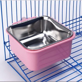 Crate Dog Cat Bowls, Removable Stainless Steel Hanging Pet Cage Bowls Kennel, Food Water Feeder Bowls with Bolt Holder for Puppy Cat Rabbite Birds (Large, Pink)