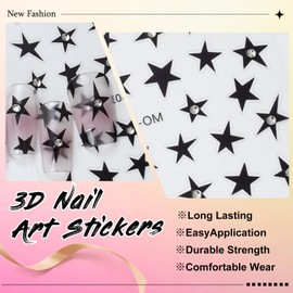 5 Sheets Star Nail Art Stickers Gold Silver Black Star Crystal Nail Decals 3D Self-Adhesive Nail Stickers Designs for Women Girls Nail Art Decoration 807-20